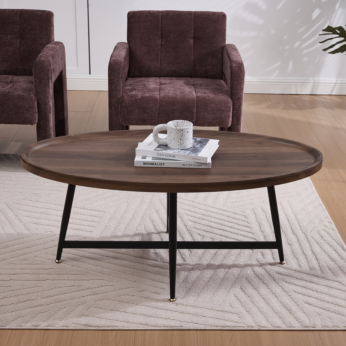 Salontafel Ovalen – Koffietafel – Bijzettafel – Tafel – Woonkamertafel – Bruin – Scandinavisch Design – Stevig Metalen Frame