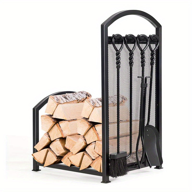 Houtopslag Buiten – Houtrek Buiten – Brandhoutrek – Houtbak – Haardhoutopberger – Stalen Frame – Inclusief 4 Haardhout Gereedschappen