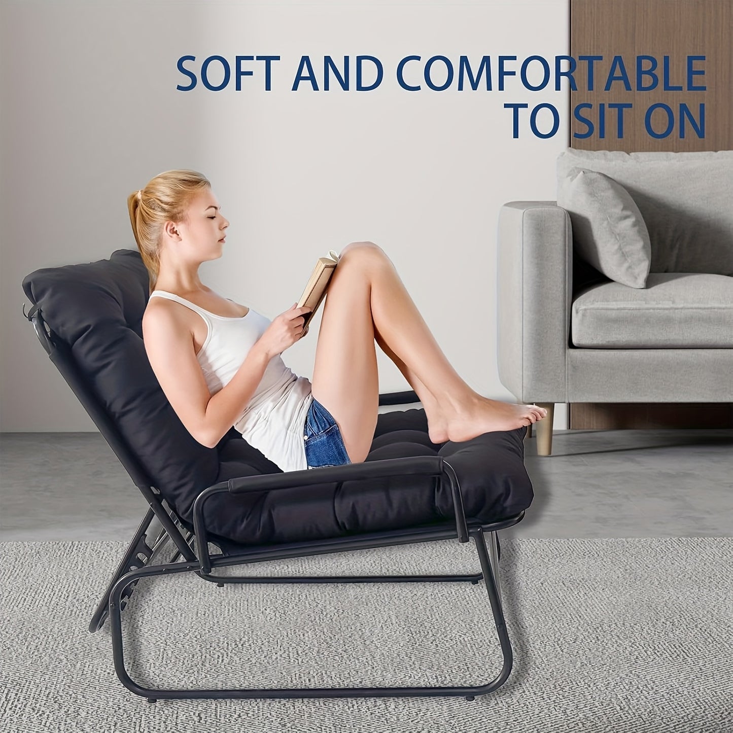 Balkon Loungestoel – Tuinstoel – Ligstoel – Terrasstoel – Loungechair Zwart – Verstelbare Rugleuning 5-Posities – Uitneembare Kussen Met Voetensteun