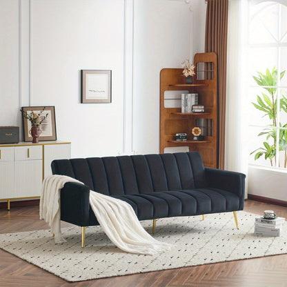 Slaapbank – Bedbank – Logeerbank – Sofa Bed – Vouwbank – Verstelbare Rugleuning 5 Standen – Donkergrijs Velvet Stoffen Bekleding