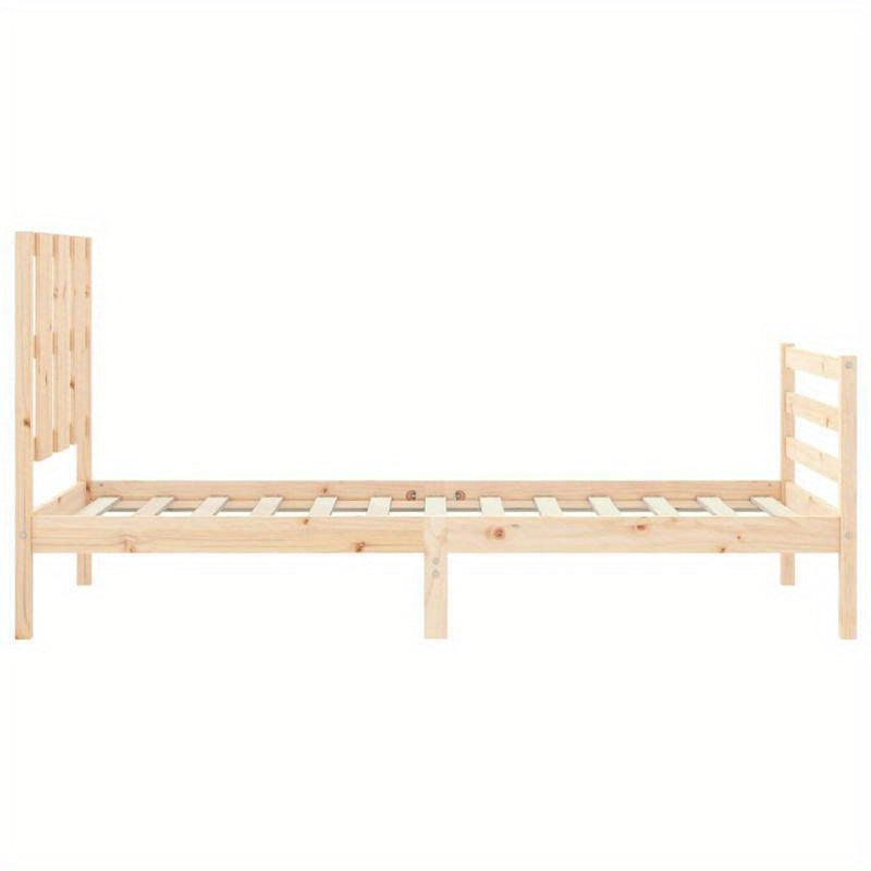 Single-Size Contemporary Wooden Bed Frame with Headboard - Solid & Removable Durable Wood, Easy Assembly, No Power Needed for Small Spaces, Bedroom Furniture, Minimalist Design, Natural Wood Finish