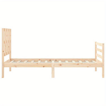 Single-Size Contemporary Wooden Bed Frame with Headboard - Solid & Removable Durable Wood, Easy Assembly, No Power Needed for Small Spaces, Bedroom Furniture, Minimalist Design, Natural Wood Finish