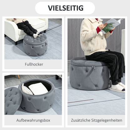 Poef – Opbergpoef – Hocker – Zitbank – Voetenbankje – Ronde Opbergstoel – Velvet Bekleding – Ø60 x 40 cm – Met Opbergruimte