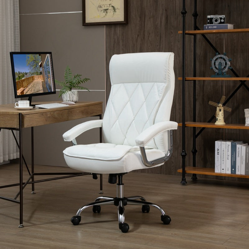 Bureaustoel – Office Chair – Draaistoel – Ergonomische Stoel – Bureau Stoel – Kunstleer – Verstelbare Hoogte – Kantelfunctie – Wit
