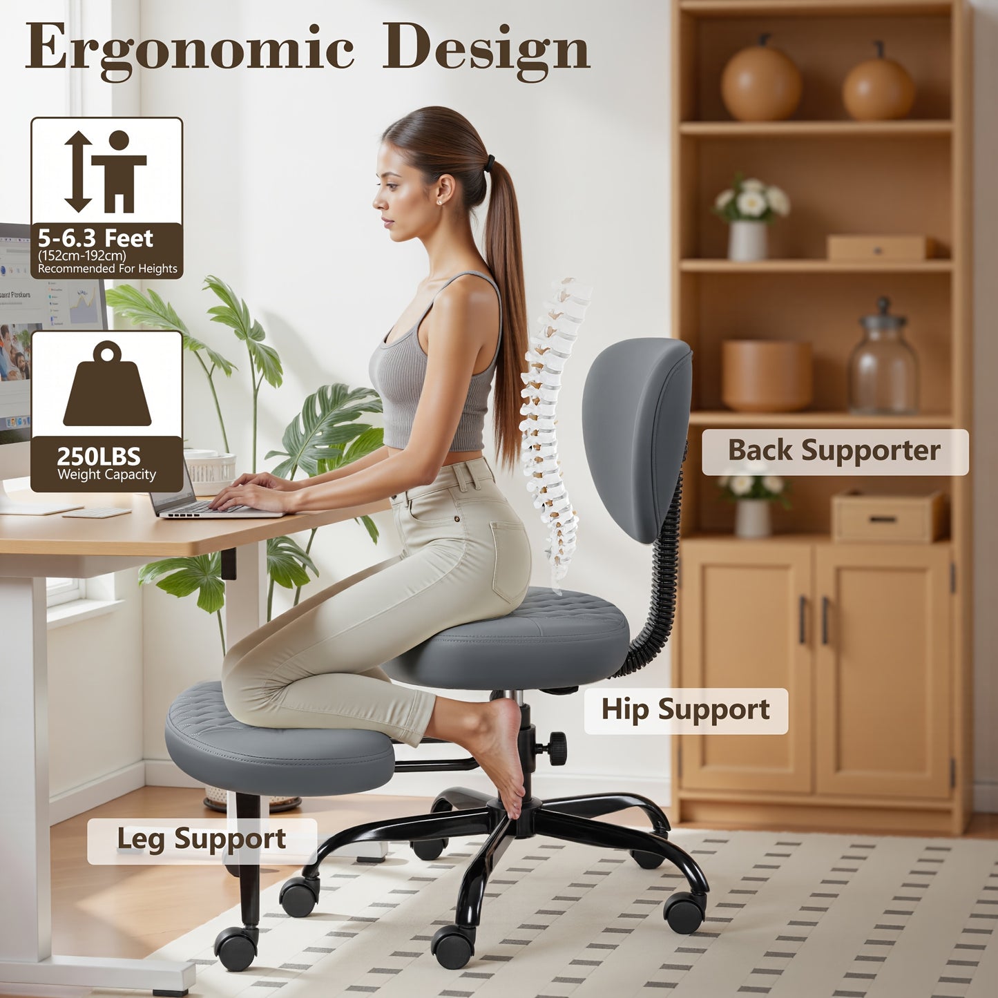 Knielstoel – Ergonomische Knielenstoel – Meditatie Stoel – Bureaustoel – Yoga Stoel – Zwart Kunstleer – Verstelbare Hoogte – 360° Draaibaar Met Wieltjes