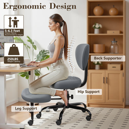Ergonomische Knielstoel – Meditatie Stoel – Bureaustoel – Yoga Kruk – ADHD Stoel – Verstelbaar In Hoogte – 360° Draaibaar Met Wieltjes – Kunstleder Koffiebruin