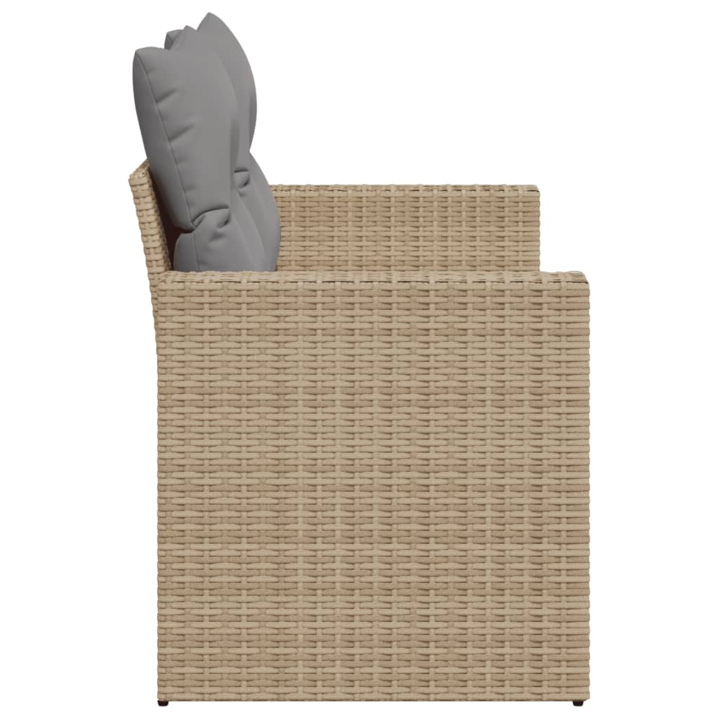 vidaXL Garden Bench with Cushions, 2-Seater, Poly Rattan