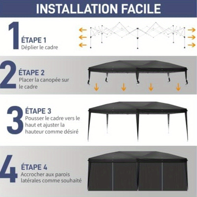 Tuinfeest Tent – Partytent – Paviljoen – Feesttent – Buitentent – 3x6m Pop-up – Waterdicht – Stalen Frame – Zwart