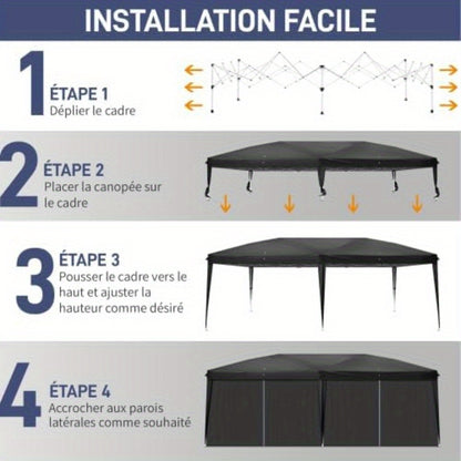 Tuinfeest Tent – Partytent – Paviljoen – Feesttent – Buitentent – 3x6m Pop-up – Waterdicht – Stalen Frame – Zwart