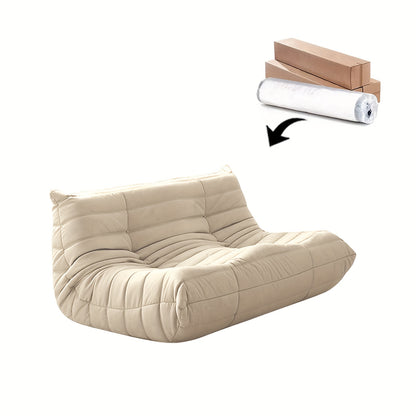 Chaise Longue – Zitzak – Lounge Stoel – Slaapbank – Tweezits Bank – Beige Polyester Bekleding – Ruimtebesparend, Gemakkelijk Montage
