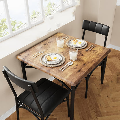 Eetkamerset – Dinerset – Tafel Met Stoelen – Eettafelset – Keukentafelset – Retro Bruin – MDF Met Metalen Frame – Comfortabele Gestoffeerde Stoelen