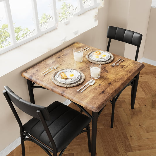Eetkamerset – Dinerset – Tafel Met Stoelen – Eettafelset – Keukentafelset – Retro Bruin – MDF Met Metalen Frame – Comfortabele Gestoffeerde Stoelen