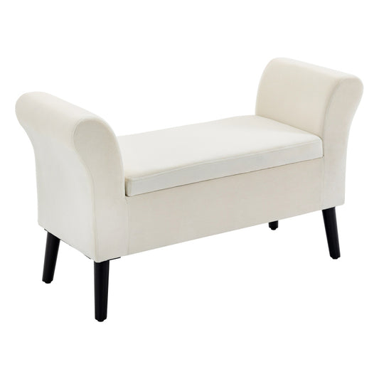 Bank – Zitelement – Zitbank – Opbergbank – Bedbank – Cream Wit – Vintage Stijl – Opbergruimte Onder Zitting – Fluweelzachte Polyester Bekleding – 111,5 x 41 x 65 cm