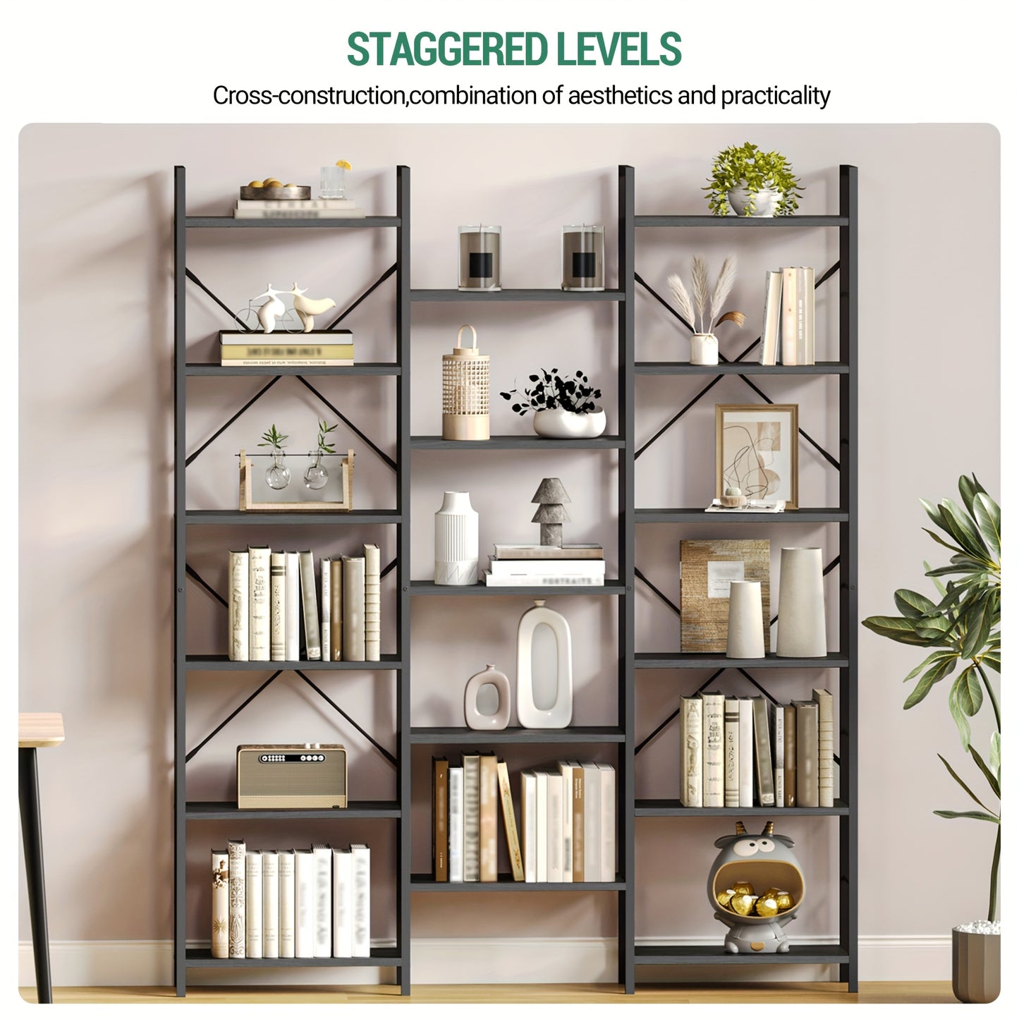 Boekenkast – Vakkenkast – Boekenrek – Opbergkast – Wandkast – 17 Planken – Verstelbare Plankhoogte – Retrobruin 24x152x186 cm – Draagkracht 340 kg