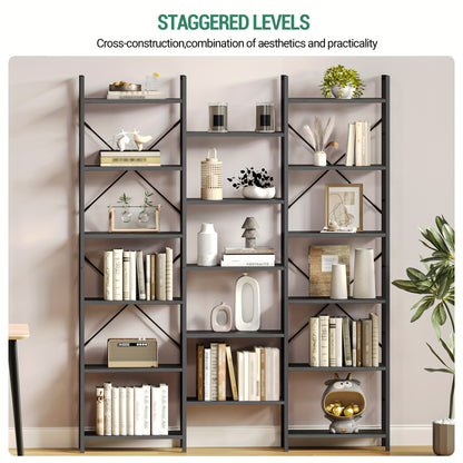 Boekenkast – Vakkenkast – Boekenrek – Opbergkast – Wandkast – 17 Planken – Verstelbare Plankhoogte – Retrobruin 24x152x186 cm – Draagkracht 340 kg