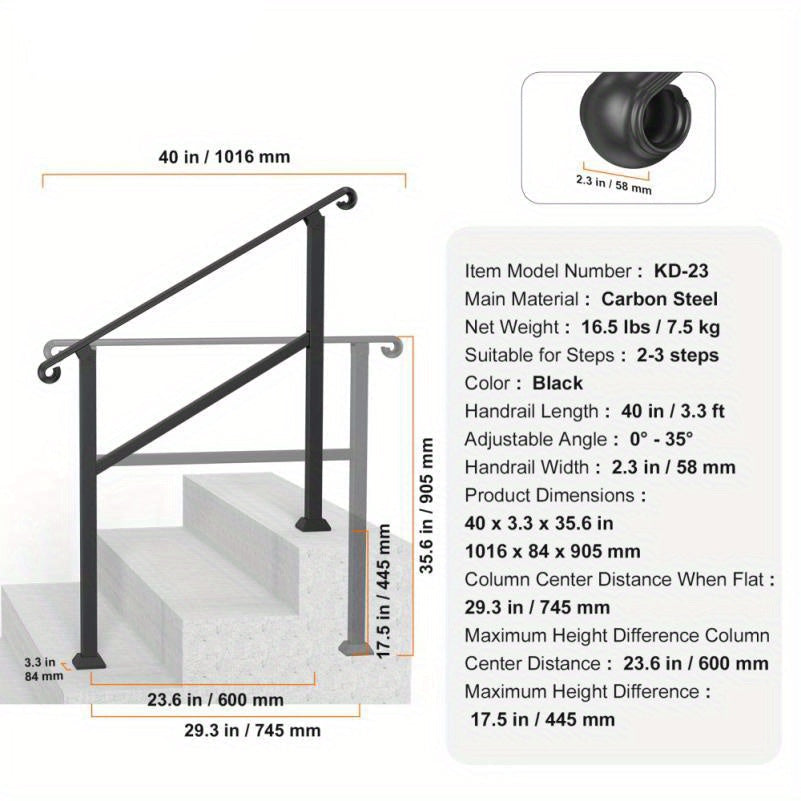 Leuning – Trapleuning – Handrail – Balustrade – Veiligheidsleuning – Buiten – Stevig Weerbestendig Materiaal – Geschikt Voor 2-3 Treden