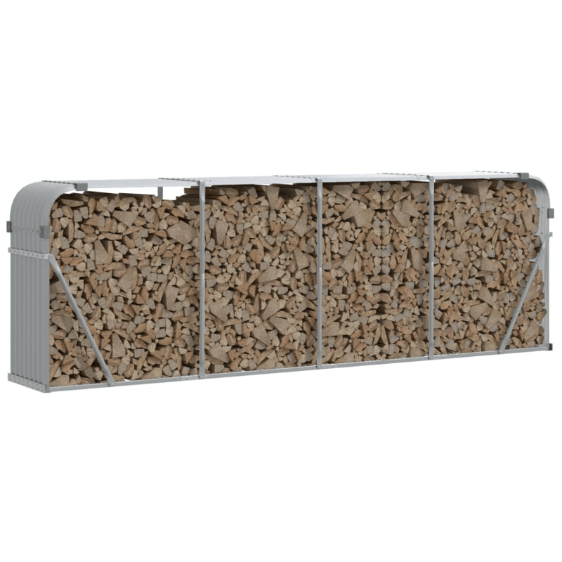 Houtopslag – Houthok – Houtrek – Brandhoutopslag – Houtstapelrek – Lichtgrijs Gegalvaniseerd Staal – Groot Formaat 300x45x100 cm – Weerbestendig & Ventilerend