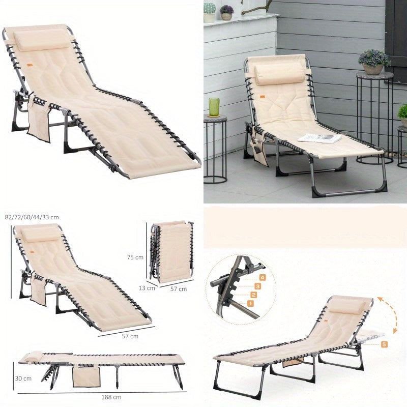 Opvouwbare Tuinstoel – Klapstoel – Loungestoel – Buitenkamerstoel – Balkonstoel – Verstelbare Rugleuning – Metalen Frame