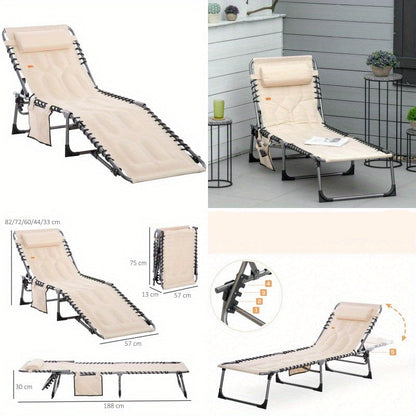 Opvouwbare Tuinstoel – Klapstoel – Loungestoel – Buitenkamerstoel – Balkonstoel – Verstelbare Rugleuning – Metalen Frame