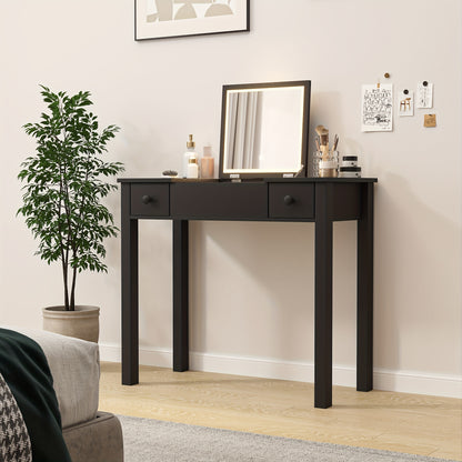 Make-up tafel – Kaptafel – Schminktafel – Vanity – Make-up bureau – Zwart hout – Ingebouwde Spiegel – Met lades