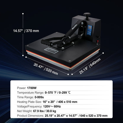 Warmtepers – Sublimatiepers – Transferpers – T-shirt Pers – Textielpers – 40,6 x 51 cm Persoppervlak – Digitale Temperatuur- en Timerregeling