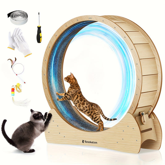 Cattrainer – Kattenloopwiel – Kattenrad – Huisdierenloopband – Houten Speelrad – XL Formaat – Natuurlijk Hout – Comfortabel Antislip Oppervlak – Veilig & Duurzaam – Eenvoudige Montage