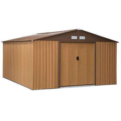 Steel Tool Shed 20m³ Garden Storage Shed Bike Shed Brown 340 x 386 x 200cm, Temporary and Removable, Backyard Organization, Outdoor Storage, Compact Design, Durable Shelter, Rustproof Housing, Metal Shed, Storage Solution, O