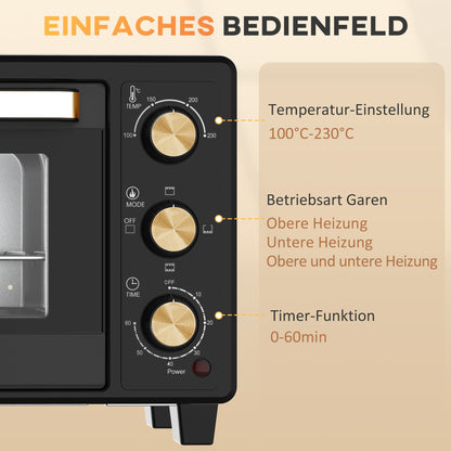 Mini Oven – Toaster Oven – Bakoven – Broodrooster – Grill Oven – Zwart – Compact Formaat – Timer Met Automatische Uitschakeling