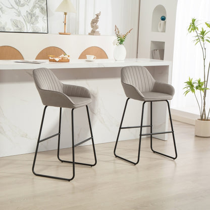 Barstoel – Barkruk – Barstoel Kruk – Keukenstoel – Barstoel Met Rugleuning – Set Van 2 – Grijs Stoffen Bekleding – Comfortabele Schuimzitting – Stevige Metalen Poten – Geen Montage