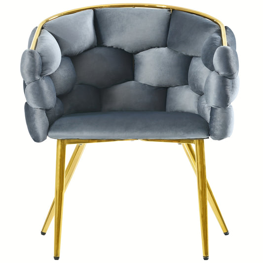 Velzetel – Fauteuil – Loungestoel – Zetel – Armstoel – Grijs Fluweel – Stevig Metalen Frame – Zacht Gevoerd Comfort