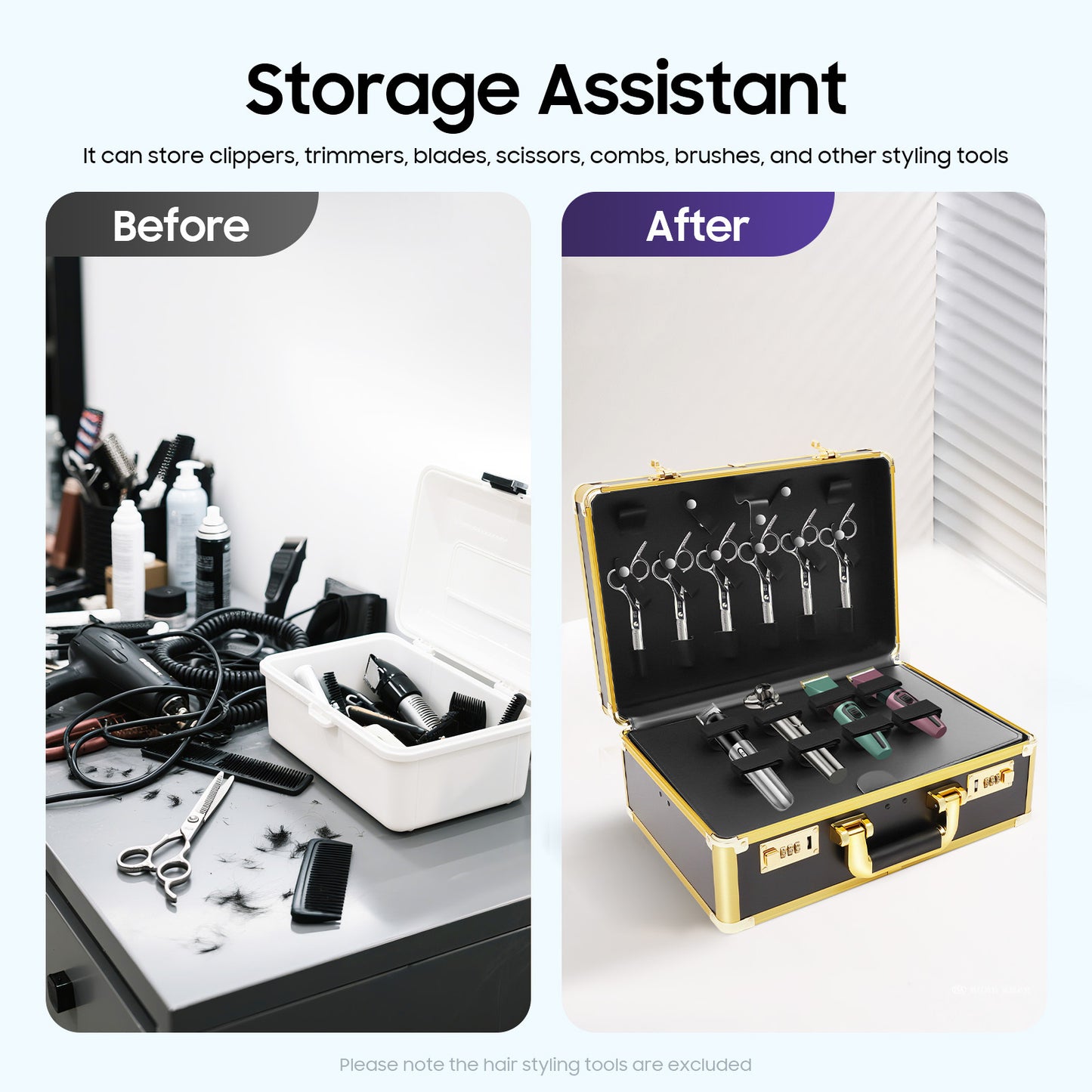 Professional Hairdressing Case | Golden Rectangular Design with Combination Lock, 20kg Weight Capacity, Ideal for Cosmetic Tools, Haircutting Equipment, Travel Makeup Storage - TOOL1SHOOO