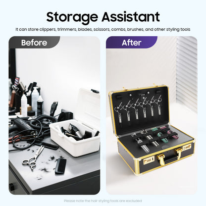 Professional Hairdressing Case | Golden Rectangular Design with Combination Lock, 20kg Weight Capacity, Ideal for Cosmetic Tools, Haircutting Equipment, Travel Makeup Storage - TOOL1SHOOO
