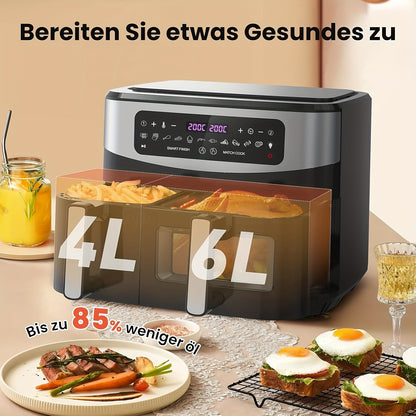 Airfryer – Heteluchtfriteuse – Friteuse – Air fryer – Digitale Friteuse – 10 Liter Dual Zone – 2600W Met Touchscreen & Kijkvenster