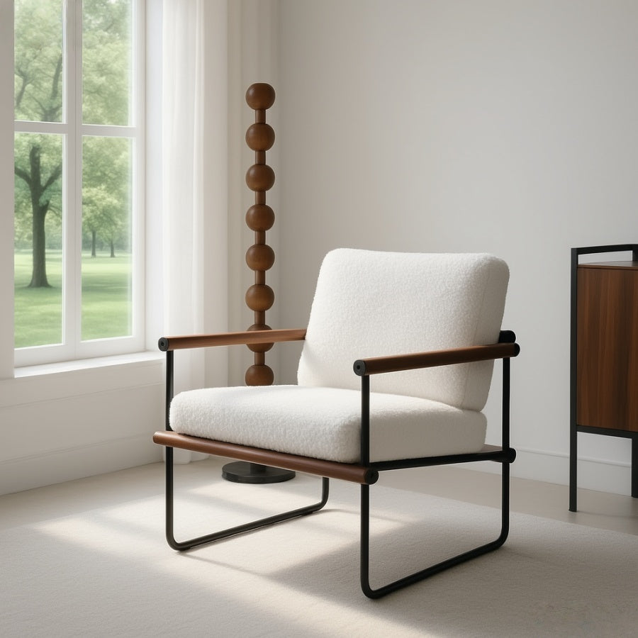 Fauteuil – Accentstoel – Relaxstoel – Loungefauteuil – Zetel – Stevig Metalen Frame – Zachte Sponsvulling – Compact 60x60x80 cm – Hout & Multiplex