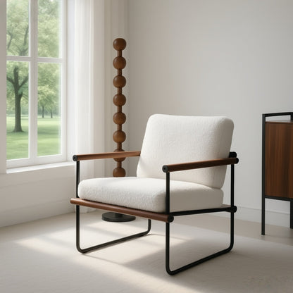 Fauteuil – Accentstoel – Relaxstoel – Loungefauteuil – Zetel – Stevig Metalen Frame – Zachte Sponsvulling – Compact 60x60x80 cm – Hout & Multiplex