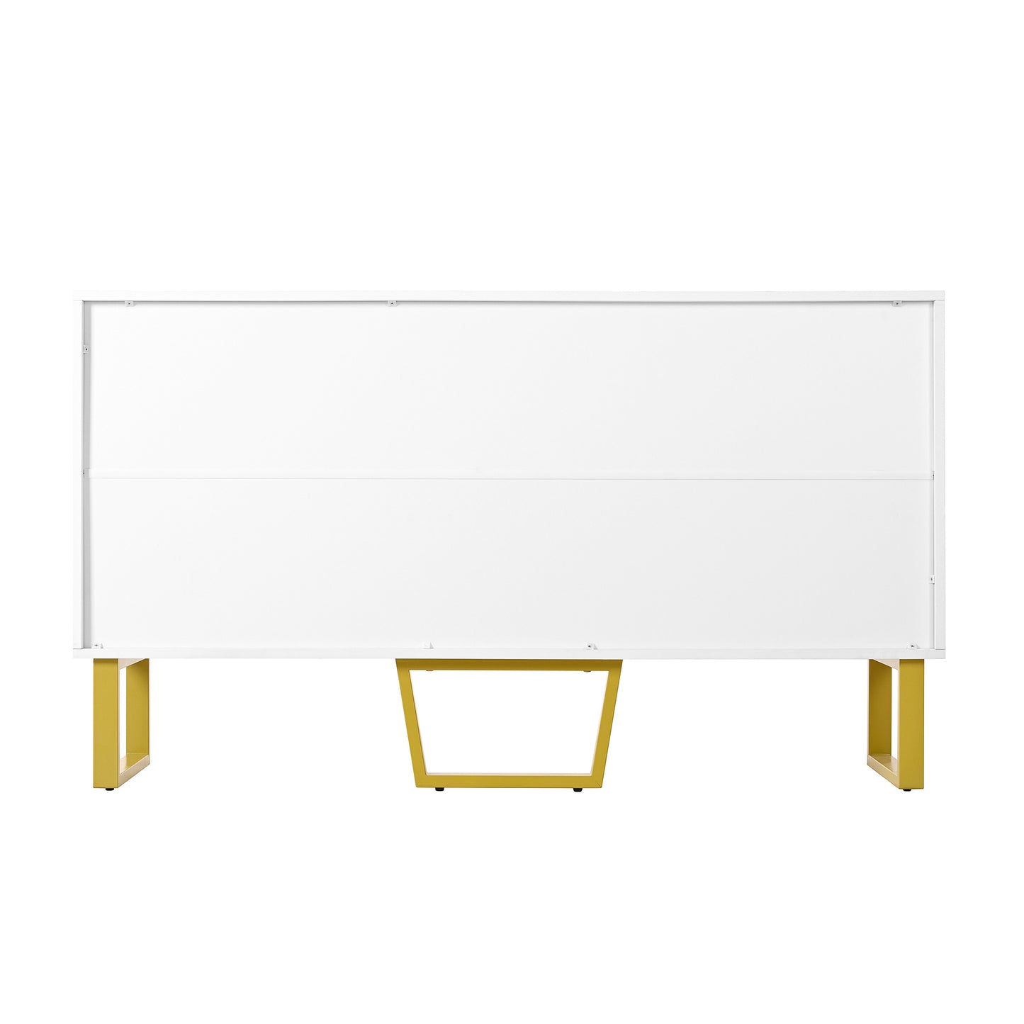 Dressoir – Sideboard – Opbergkast – Kast – Buffetkast – Wit Hoogglans – Geometrische Deuren – 140x40x80 cm – Metalen Handgrepen – Metalen Pootjes