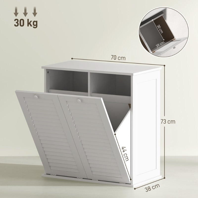 Witte Wasmand – Wasbak – Linnenkast – Opbergkast – Badkamer Kast – Metaal – Inclusief 2 Baskets – Geen Montage Nodig – 3.2 Cu Ft Gesloten Opbergruimte