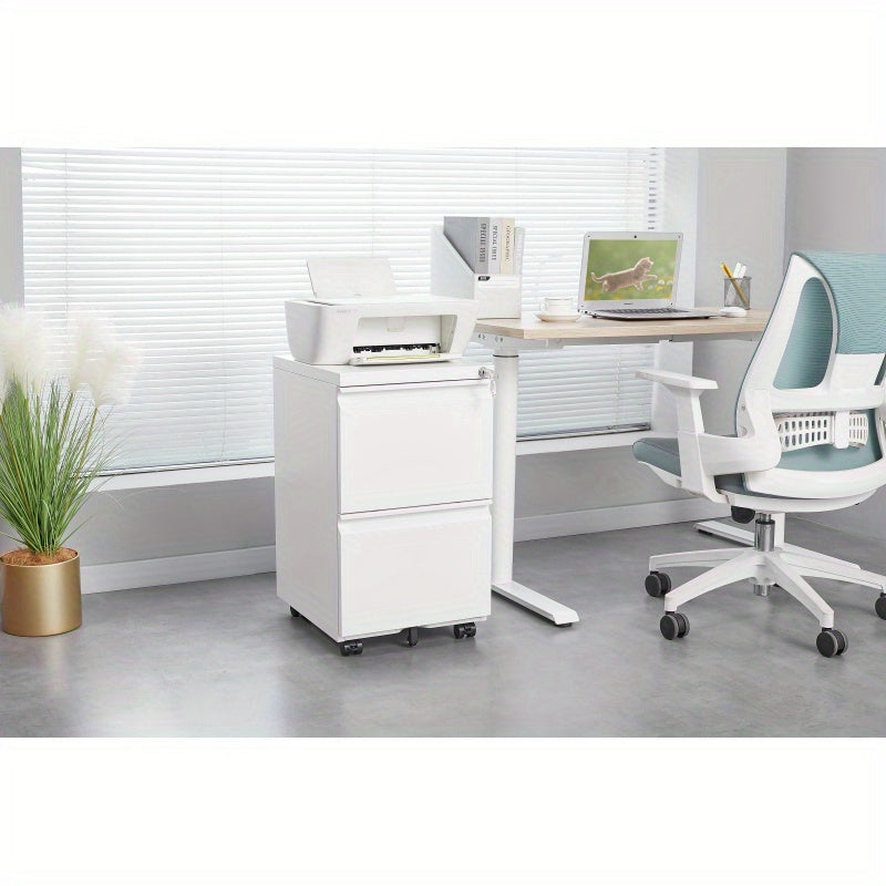 Ladeblok – Ladekast – Rolcontainer – Archiefkast – Bureaukast – Met Slot – Metalen Ladeblok 2 Lades – Compact 65 cm Hoog Wit