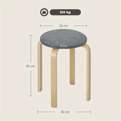 Polsterhocker Im 4Er-Set, Stapelbar, Lackierte Oberfläche, Holzbeine, Grau, Freizeitstuhl, Bequeme Wohnzimmermöbel, Multifunktionaler Sitz, Geeignet Für Wohnzimmer, Schlafzimmer, Esszimmer, Flur, Balkon. Perfekte Heimdekor