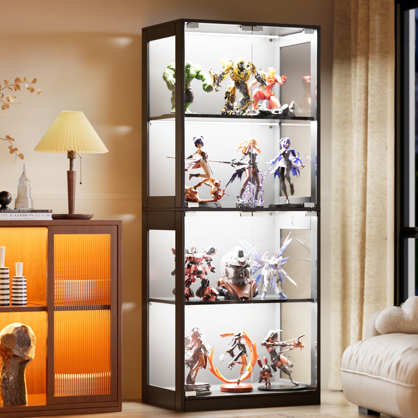 Glazen Vitrinekast – Vitrinekast – Displaykast – Collectiekast – Opbergkast – Zwart – 4 Stevige Planken – Duurzaam Kunsthout Met Glas