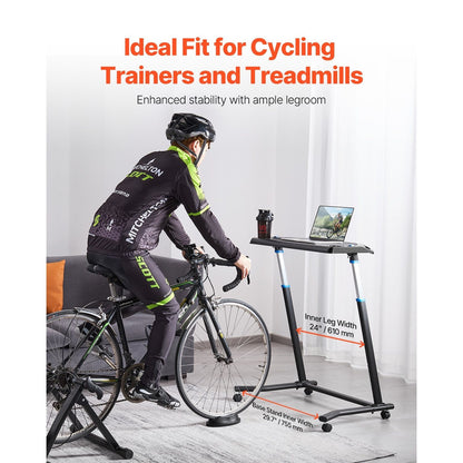Fiets Bureau – Fiets Tafel – Hometrainer Tafel – Trainingsbureau – Fiets Trainer Desk – Verstelbaar 80-113,5 cm – Draaggewicht Tot 20 kg – Mobiel Met Remmen