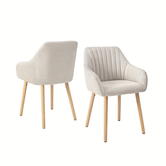 Set van 2/4/6 Minimalistische Eetkamerstoelen – Comfortabele Stoelen met Rugleuning, Armleuningen en Houten Poten – Beige, Voor Eetkamer en Hal