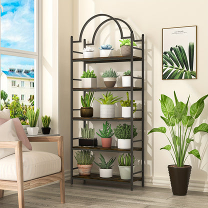 Industriële Boekenplank – Boekenrek – Wandkast – Plantentafel – Opbergkast – 5 Niveaus – Metaal En Hout – 195,5 cm Hoog