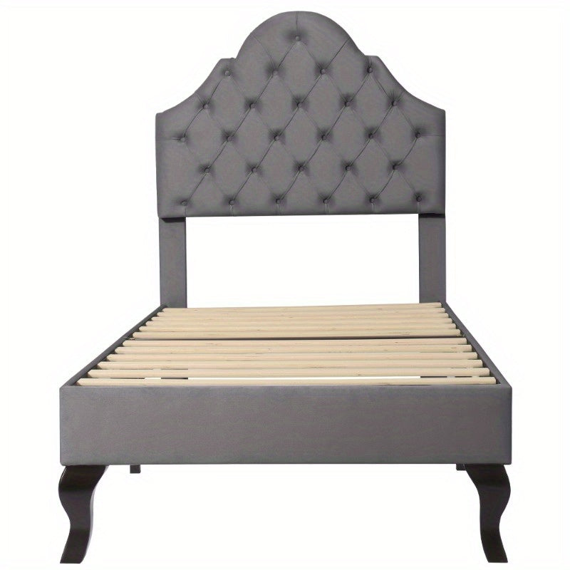 Grijs Fluwelen Bed – Eenpersoonsbed – 1-Persoonsbed – Bedframe – Slaapbed – Verstelbare Hoofdbord – Lattenbodem – 90x200 cm – Eenvoudige Montage