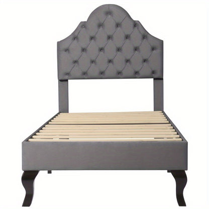 Grijs Fluwelen Bed – Eenpersoonsbed – 1-Persoonsbed – Bedframe – Slaapbed – Verstelbare Hoofdbord – Lattenbodem – 90x200 cm – Eenvoudige Montage