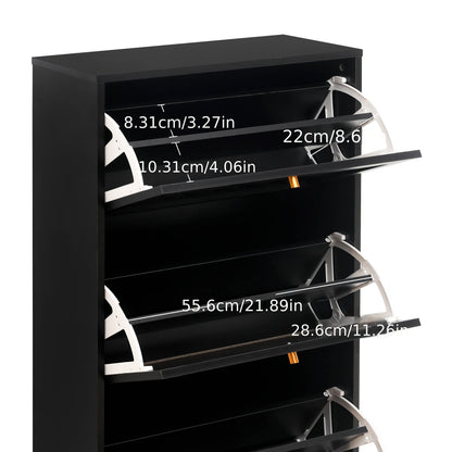 Schoenenkastje – Schoenenrek – Schoenopberger – Entreekast – Schoenmeubel – Zwart Bamboe – Boho Streepjespatroon – Compact 60x24x121 cm