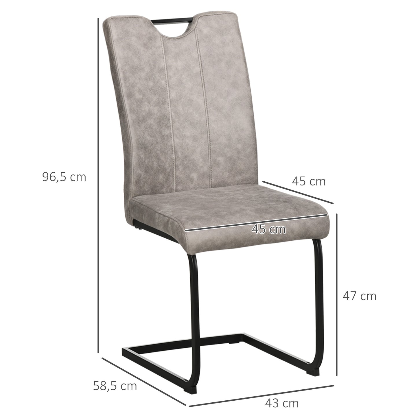 Eetkamerstoel – Stoel – Keukenstoel – Designstoel – Barkruk – Microvezel Bekleding – Stalen Sleeppoot – Set Van 4 – Comfortabele Rugleuning – Verplaatsbaar Met Handgreep – Grijs