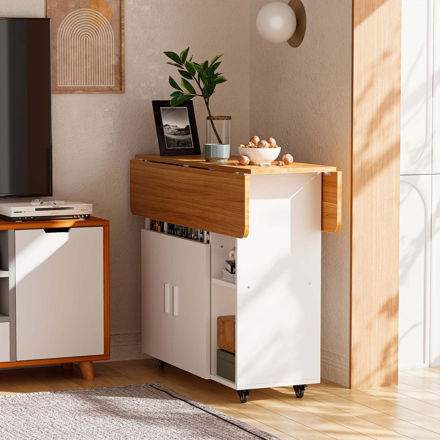 Inklapbare Eettafel – Vouwtafel – Opklapbare Tafel – Mobiele Werktafel – Klaptafel – Gele Variant – Uitbreidbaar Tafelblad – Wieltjes Met Remmen
