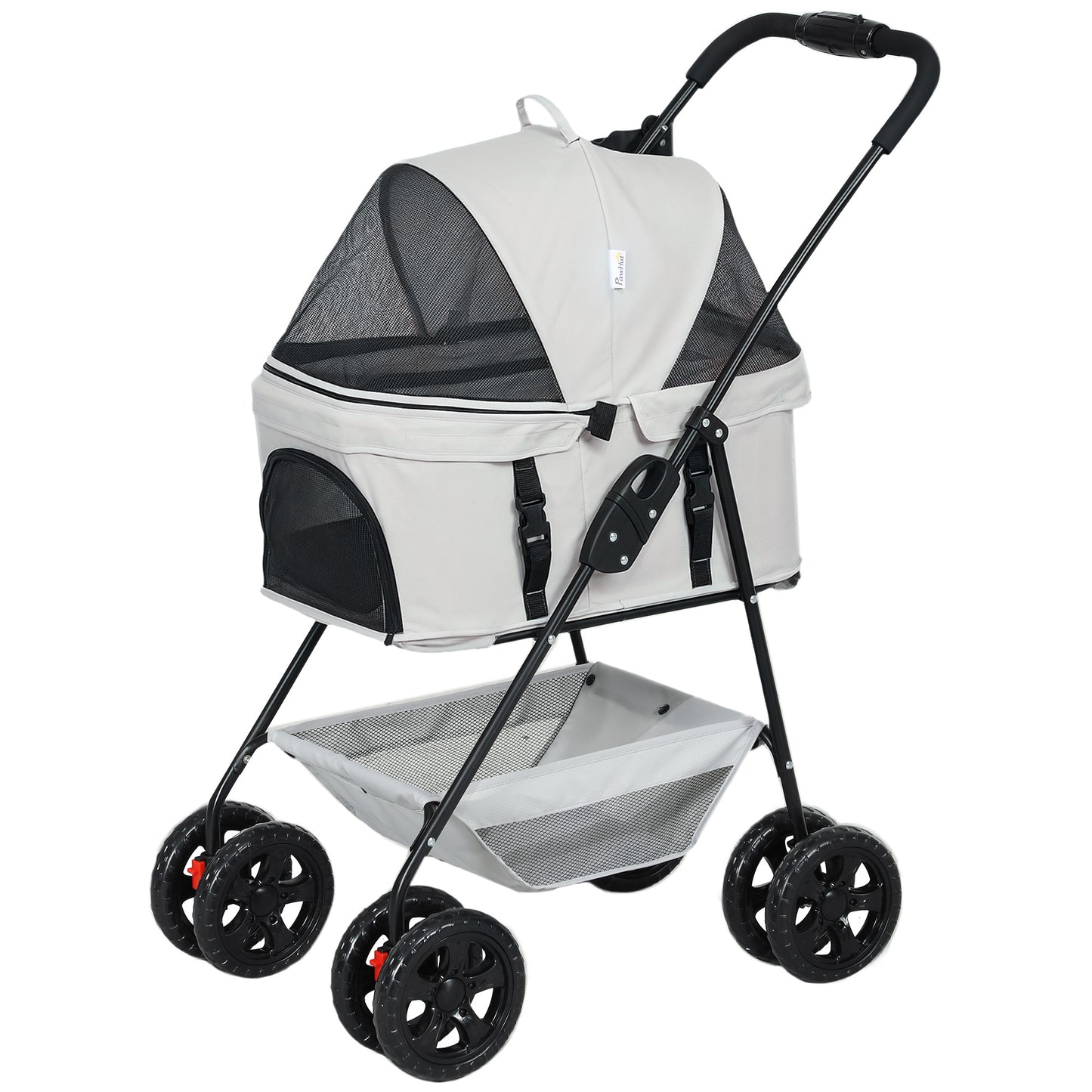 Huisdierrenwagen – Dierenwagen – Wandelwagen – Draagmand – Transportkar – Lichtgrijs – 3-in-1 Inklapbaar Ontwerp – Afneembare Regenhoes