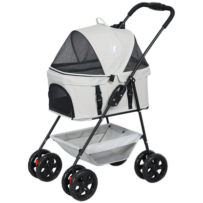 Huisdierrenwagen – Dierenwagen – Wandelwagen – Draagmand – Transportkar – Lichtgrijs – 3-in-1 Inklapbaar Ontwerp – Afneembare Regenhoes